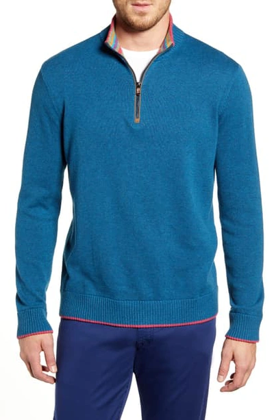 Robert Graham Selleck Quarter-zip Classic Fit Sweater In Teal