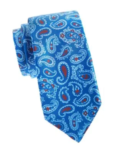 Kiton Paisley Silk Tie In Blue