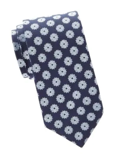 Charvet Flake Pattern Silk Tie In Charcoal Navy