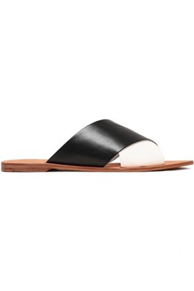 Diane Von Furstenberg Two-tone Leather Slides In Black