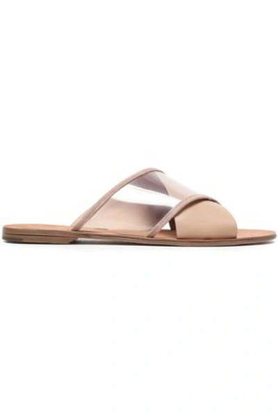 Diane Von Furstenberg Woman Suede-trimmed Leather And Pvc Slides Beige