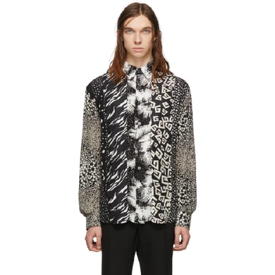 Givenchy Loose Fit Patchwork Print Silk Shirt In Black & White