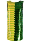 Halpern Green And Yellow Sequin Mini Dress In Green