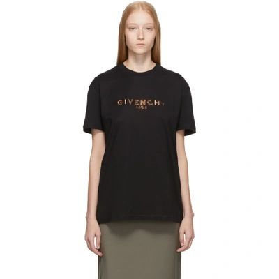 Givenchy Chipped Rose Gold Logo Tee In Black
