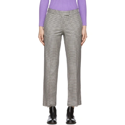 Apc Cece Checked Straight Wool Pants In Grey