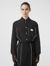 BURBERRY Piping Detail Silk Oversized Shirt and Tie Twinset