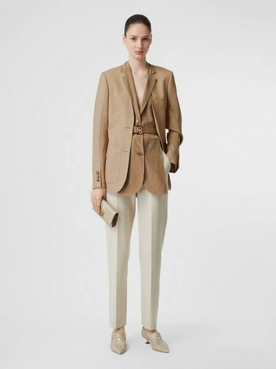 Burberry Straight Fit Stretch Wool Tailored Trousers In ペールオークル