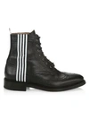 THOM BROWNE Striped Pebbled-Leather Wingtip Boots