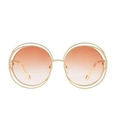 Chloé Carlina 58mm Round Sunglasses - Gold/ Gradient Peach In Orange