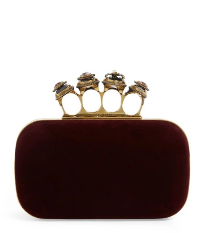 Alexander Mcqueen Spider Jewelled Four Ring Velvet Box Clutch Bag In Black