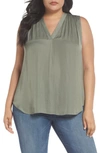 Vince Camuto V-neck Rumple Blouse In Camo Green