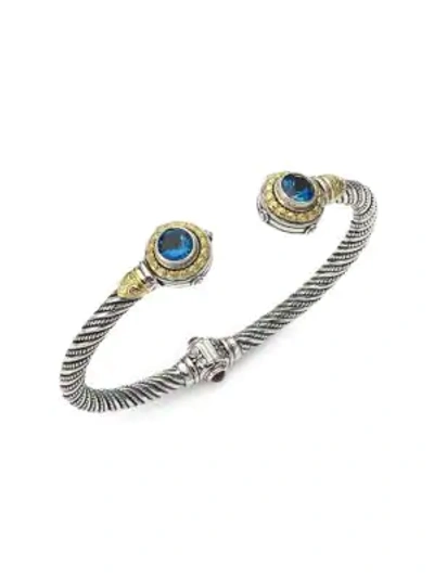 Konstantino Sterling Silver/18k Yellow Gold London Blue Topaz & Garnet Bracelet