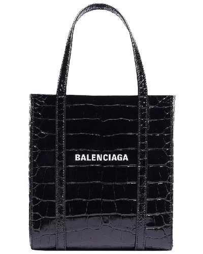 Balenciaga Xxs Embossed Croc Everyday Tote Bag In Black