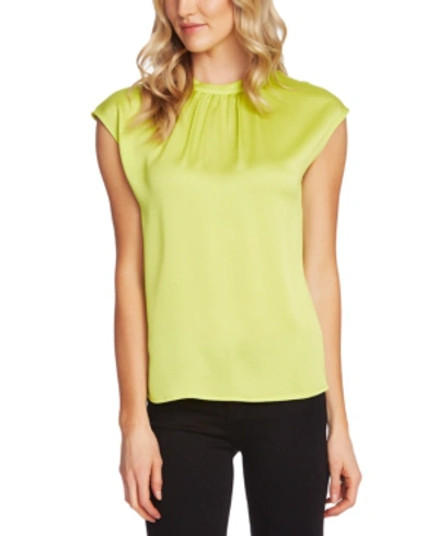 Vince Camuto Satin Shirred-neck Top In Lime Chrome