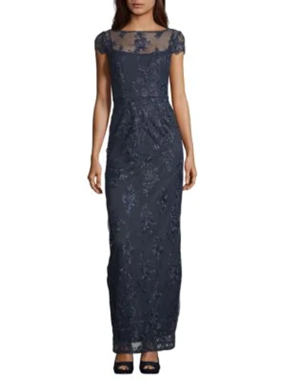 Adrianna Papell Corded Lace Gown In Midnight