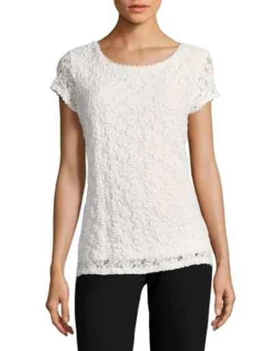 Karl Lagerfeld Women's Lace Cap Sleeve Tee In Soft White