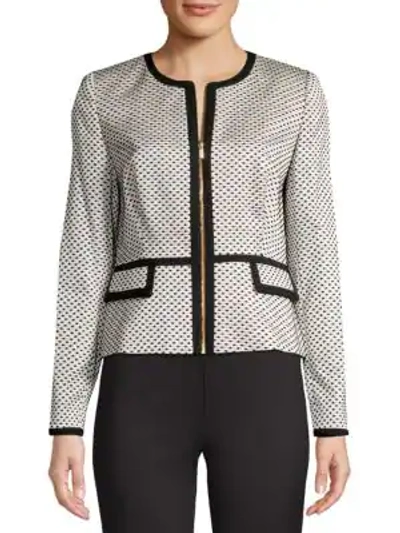 Calvin Klein Collection Dotted Piped Zip-front Jacket In Black Cream