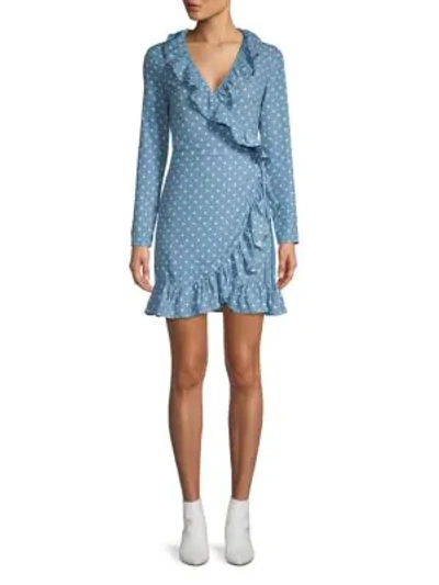 Avantlook Dot-print Ruffle Wrap Dress In Blue