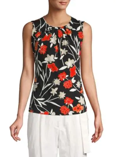 Calvin Klein Collection Floral-print Pleated Top In Tango Multi
