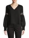 ALLISON NEW YORK Embroidered Puff-Sleeve Top