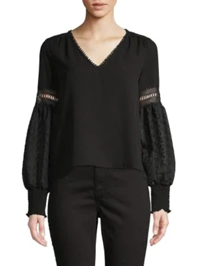 Allison New York Embroidered Puff-sleeve Top In Black