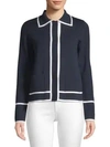 ESCADA Stile Tipped Wool Snap Front Cardigan