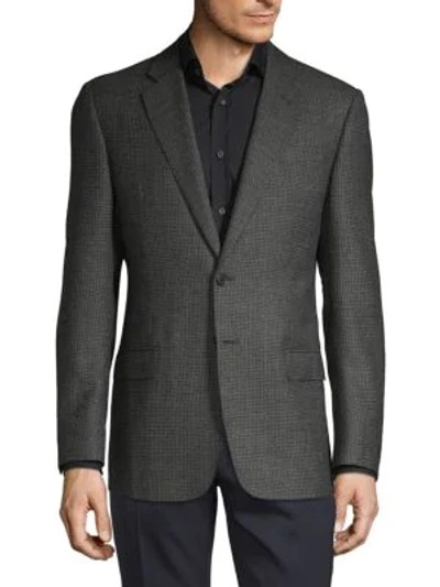 Armani Collezioni Men's Textured Mini Check Wool Sportcoat In Solid Dark Grey