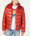 Guess Men's Hooded Puffer Coat In Nectar Fire