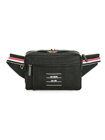 Thom Browne Logo Denim Belt Bag In Dark Grey