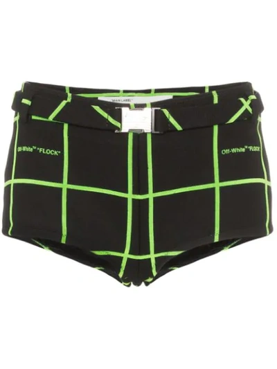 Off-white Belted Check Flocked Crepe Hot Pants In Black