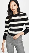 FRAME STRIPED OPEN KNIT CREW