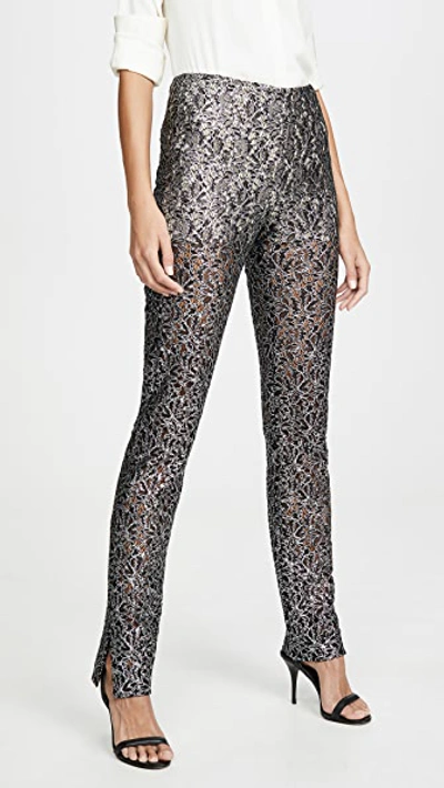Anais Jourden Coated Lace Trousers In Black Multi