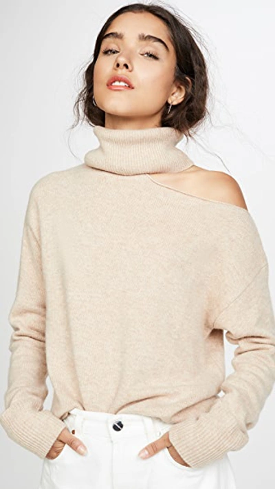 Paige Raundi Turtleneck Cutout Sweater In Camel