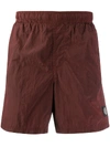 Stone Island Logo Patch Track Shorts In Red