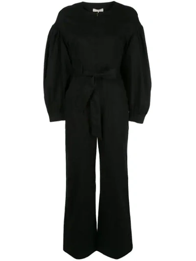 Ulla Johnson Akiba Belted Cotton Wide-leg Jumpsuit In Black