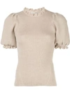 ULLA JOHNSON FRILL-TRIMMED KNITTED TOP