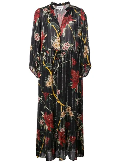 Ba&sh Patty Floral-print V-neck Flounce Midi Dress In Black Noir