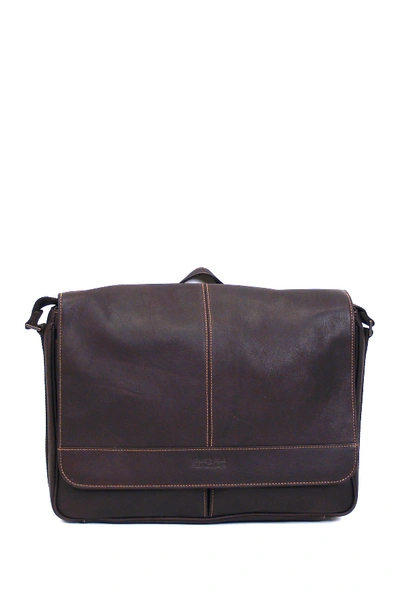 Kenneth Cole Single Gusset Flapover Colombian Leather Messenger Bag In Brown