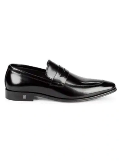 Versace Leather Penny Loafers In Black