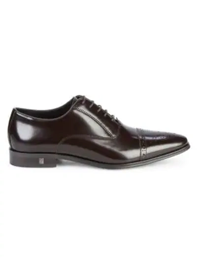 Versace Brogue Cap-toe Leather Oxfords In Brown