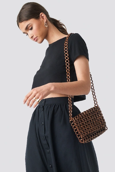 Na-kd Wooden Pearl Flap Bag Brown