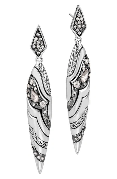 John Hardy Sterling Silver White & Gray Diamond Spear Drop Earrings
