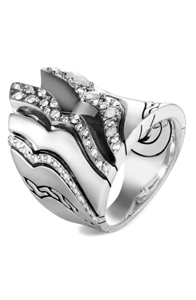 John Hardy Sterling Silver White & Gray Diamond Saddle Ring