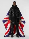 BURBERRY Union Jack and Logo Print Oversized Puffer Cape