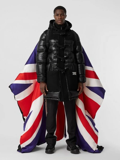 Burberry Union Jack And Logo Print Oversized Puffer Cape In Multi