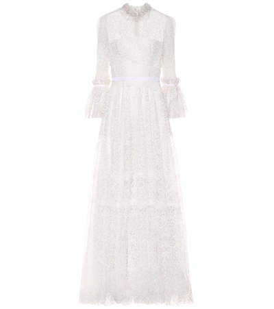Costarellos Floral Lace Gown In White