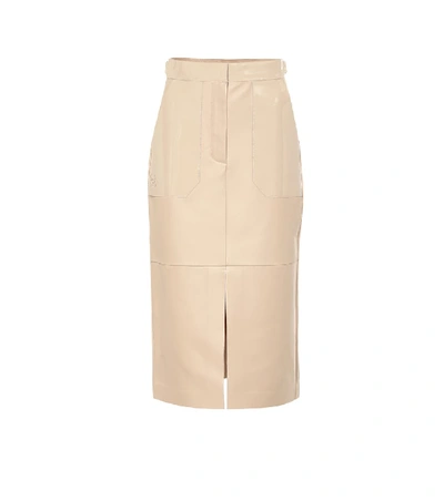 Fendi Leather Pencil Skirt In Beige