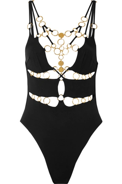 Agent Provocateur Davine Cutout Embellished Swimsuit In Black