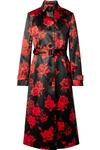 COMMISSION BELTED FLORAL-PRINT SATIN TRENCH COAT