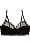 STELLA MCCARTNEY ALLY INDULGING LACE AND POINT D'ESPRIT-TRIMMED VELVET UNDERWIRED BRA